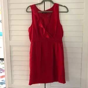 RED SLEEVELESS MINI DRESS WIRH ELASTIC WAIST VNECK